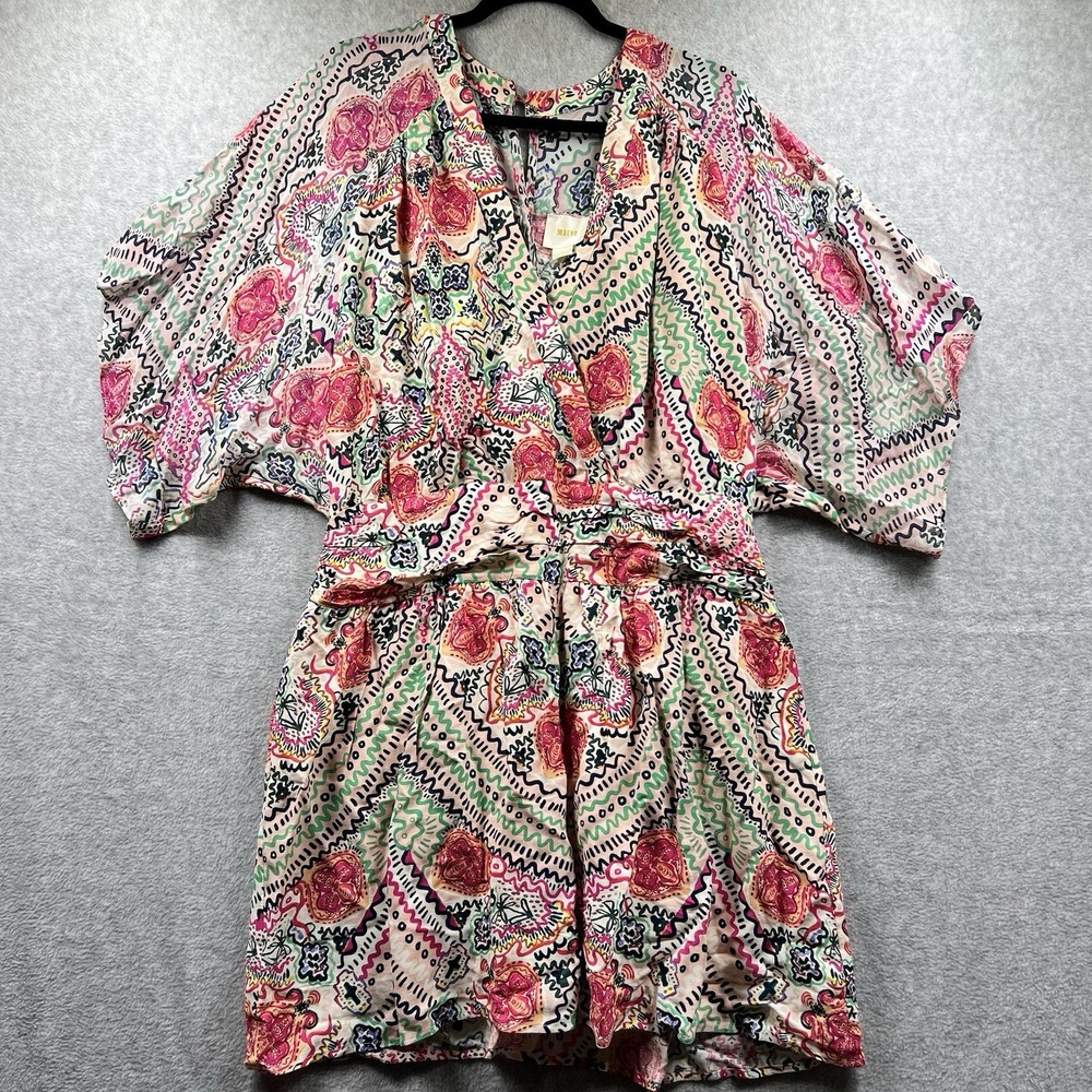 Anthro Maeve NWT Size 14 Abstract Floral Dropwaist Kimono Sleeve Dress Summer